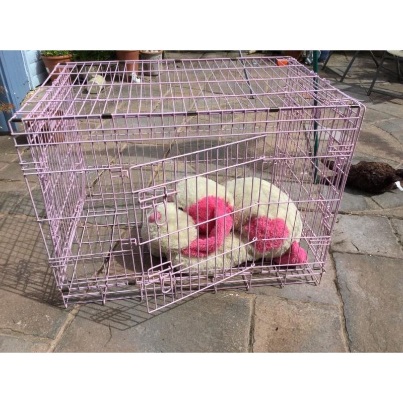 Pet Cage. Pink. Folds flat. Very secure with 3 lockable doors. 36" length (large), removable tray.