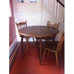 77 cm High Round Vintage Extendable Dining Table & 3 Farmhouse Chairs / Can Deliver