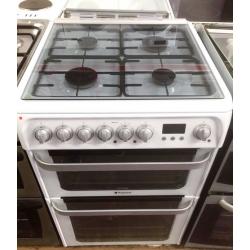 //(%)\ HOTPOINT WHITE DUAL FUEL COOKER INCLUDES 1 Year GUARANTEE