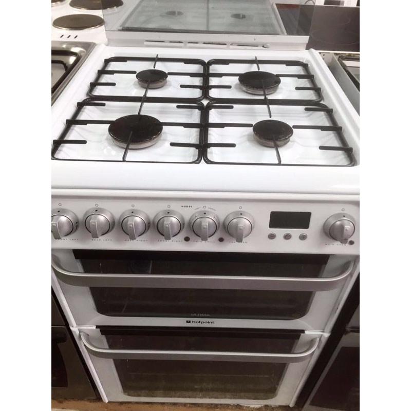 //(%)\ HOTPOINT WHITE DUAL FUEL COOKER INCLUDES 1 Year GUARANTEE