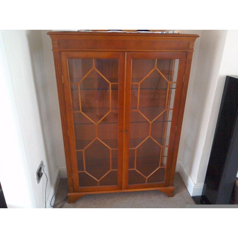 YEW DISPLAY CABINET WITH LIGHT