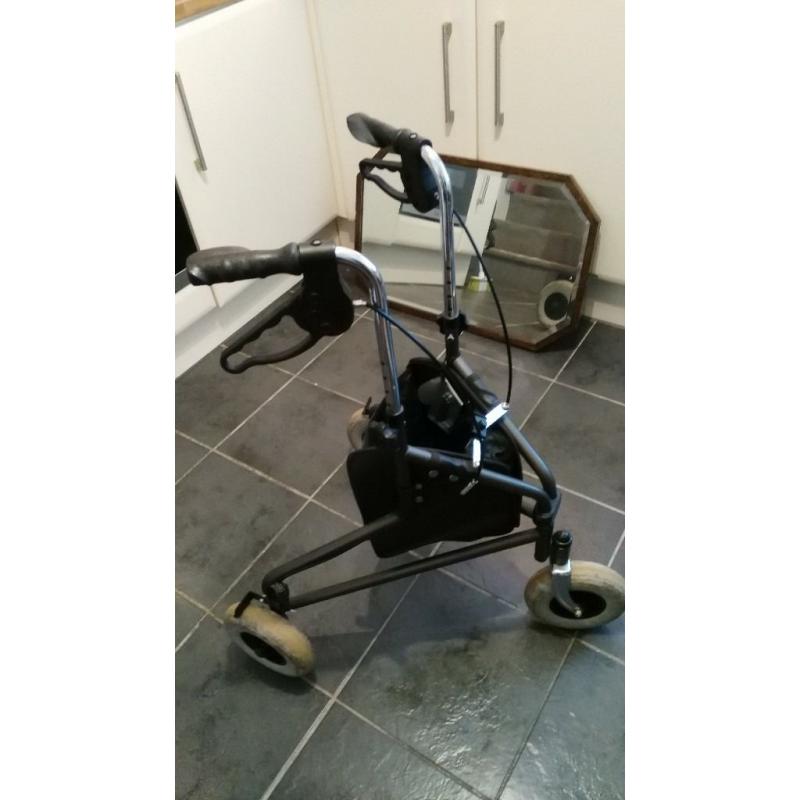 black wheeled walking frame with zipped compartment
