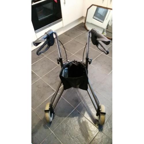 black wheeled walking frame with zipped compartment
