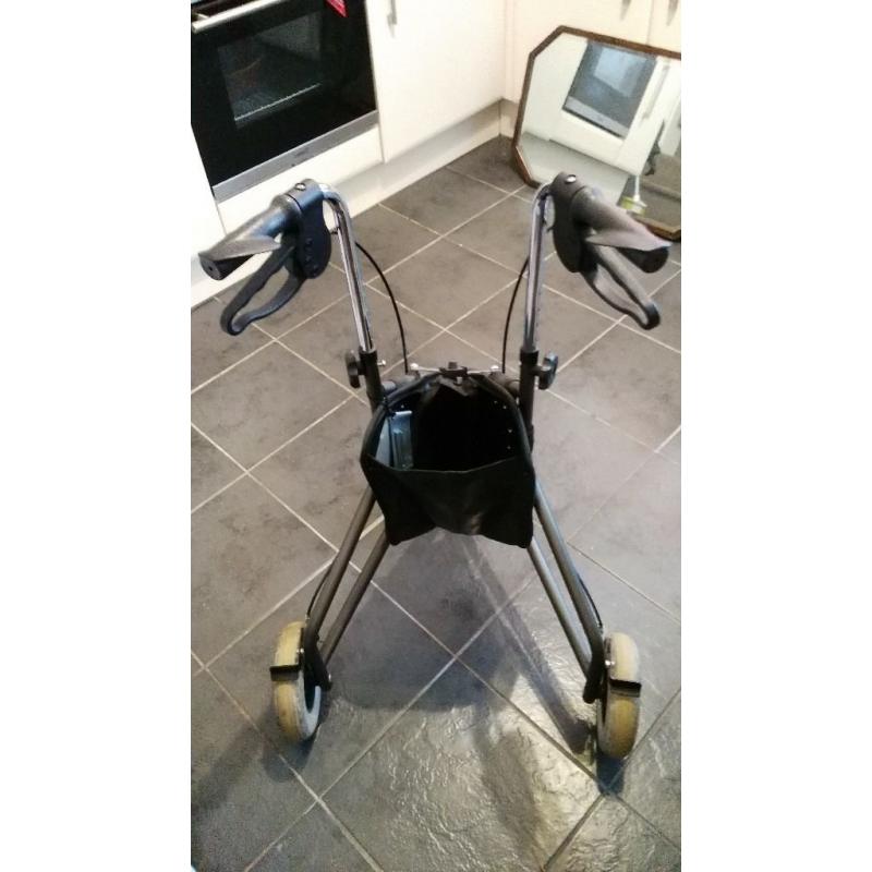 black wheeled walking frame with zipped compartment