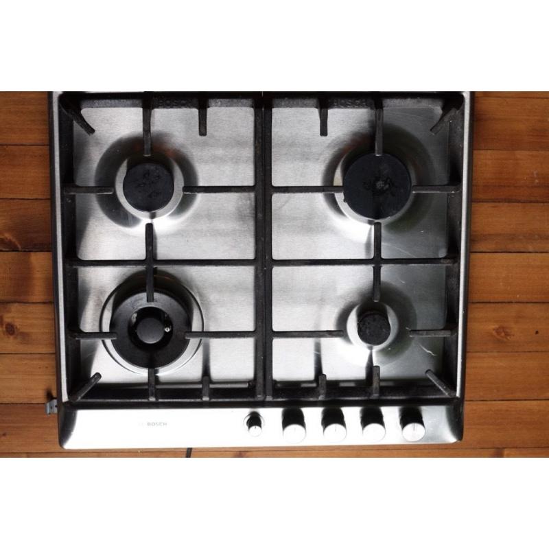 Bosch brushed steel 4-burner hob with wok burner