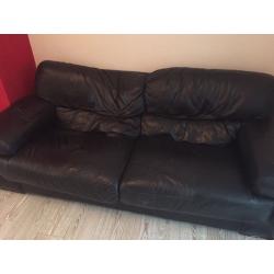 Black leather 3 seater sofa