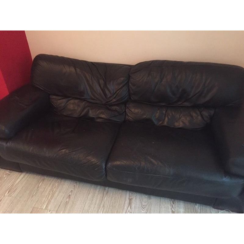 Black leather 3 seater sofa