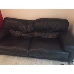 Black leather 3 seater sofa