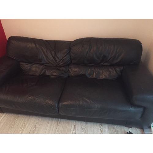 Black leather 3 seater sofa
