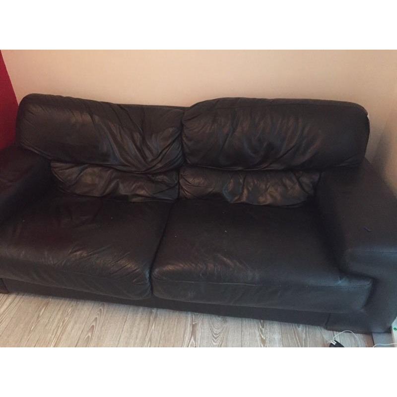 Black leather 3 seater sofa