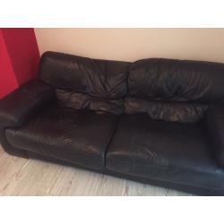 Black leather 3 seater sofa