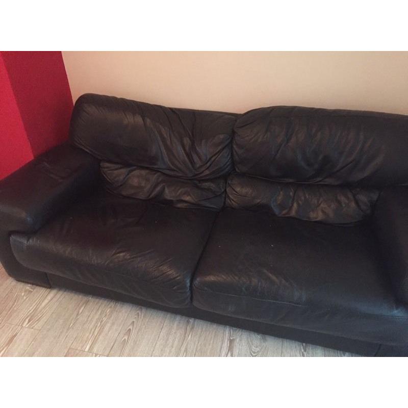 Black leather 3 seater sofa