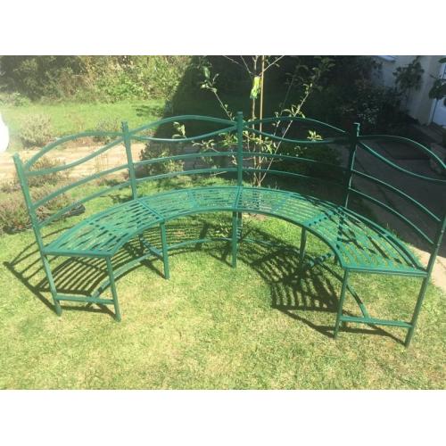 Metal half moon bench with cushions