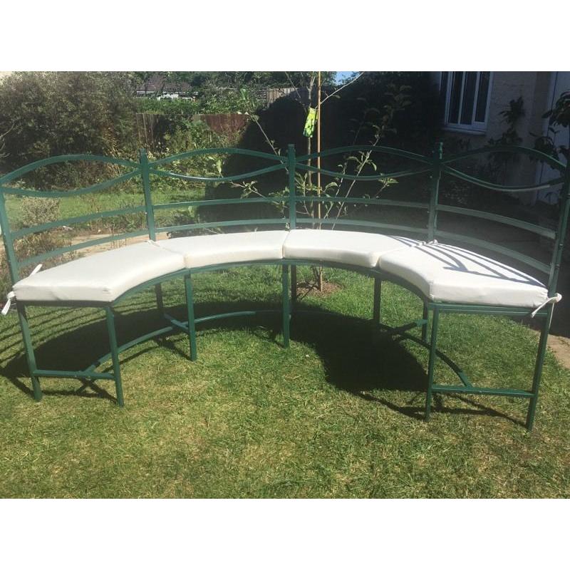 Metal half moon bench with cushions