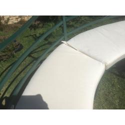 Metal half moon bench with cushions