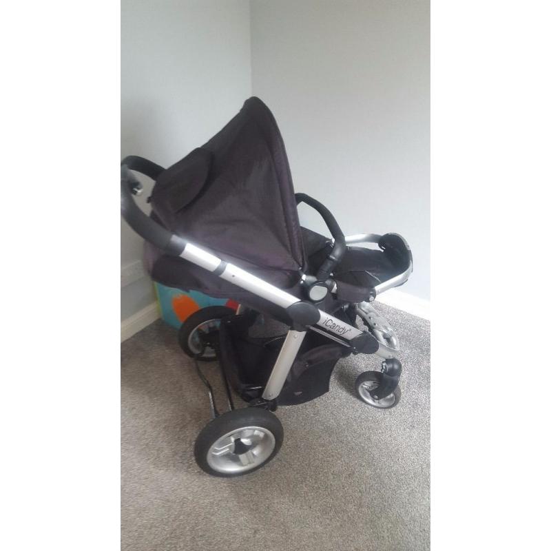 icandy apple pram/carrycot with maxicosi pevble car seat