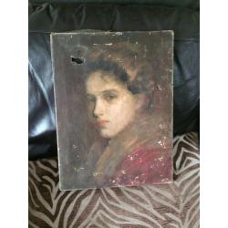 Portrait on canvas / oils. Very old
