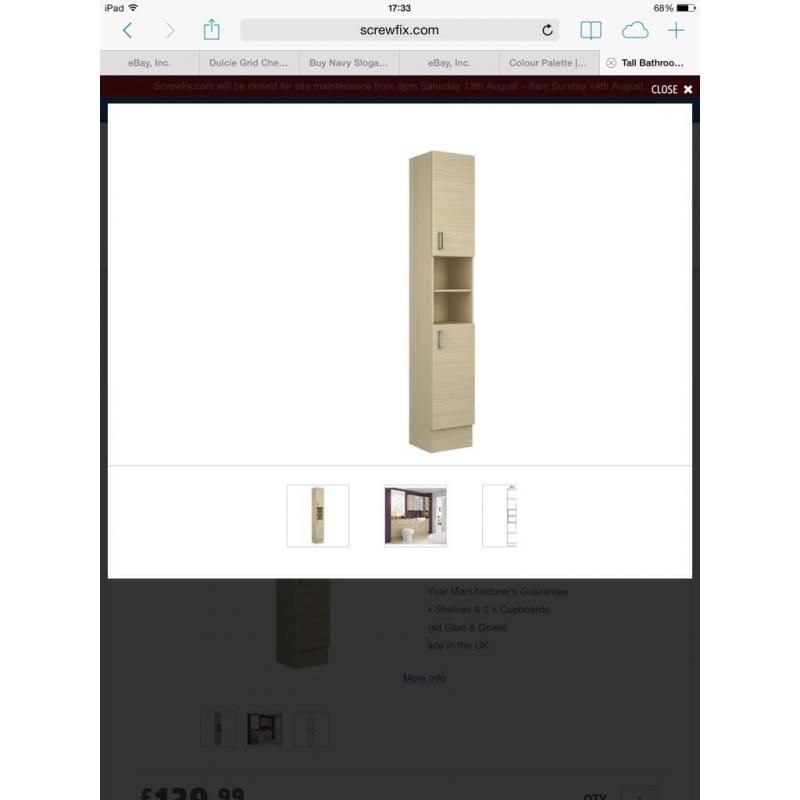 Tall Bathroom Oak Slab Unit from Screwfix Brand New still in packaging cloakroom cupboard / ensuite