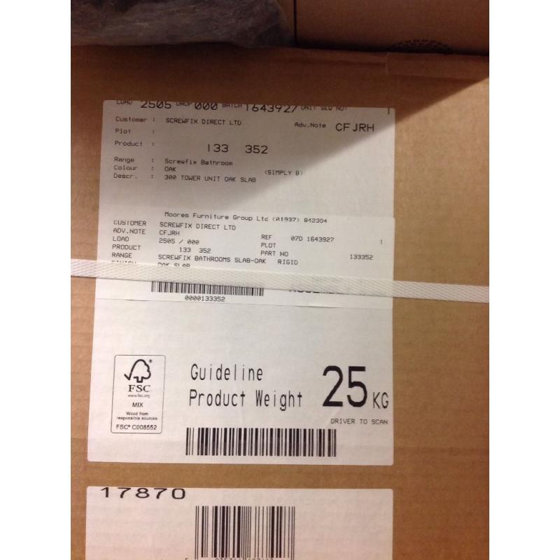 Tall Bathroom Oak Slab Unit from Screwfix Brand New still in packaging cloakroom cupboard / ensuite
