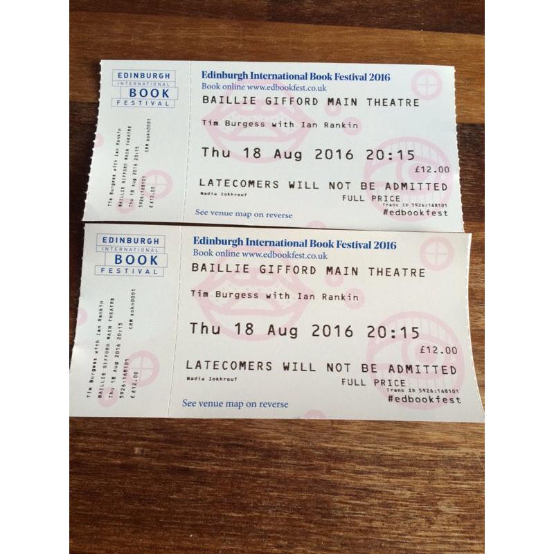 For sale 2x tixs for Tim Burgess & Ian Rankin