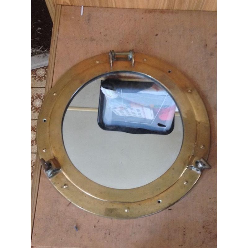 Antique Solid Brass Porthole Mirror