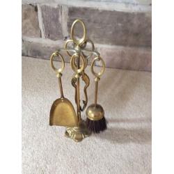 Antique Solid brass fire companion set