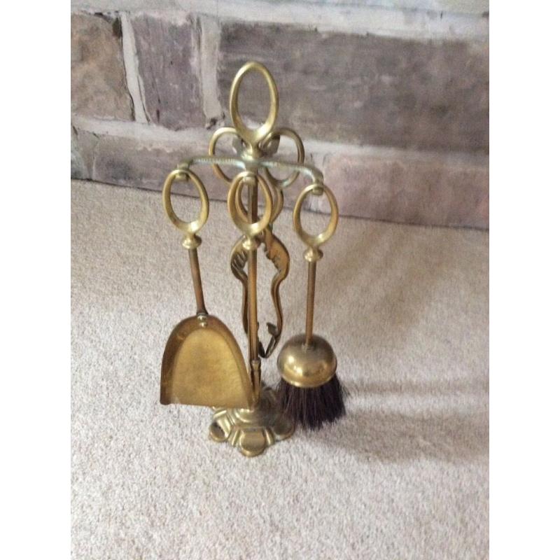 Antique Solid brass fire companion set