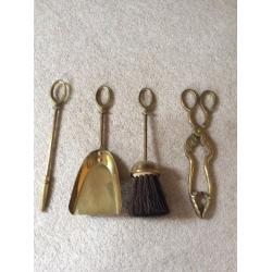 Antique Solid brass fire companion set