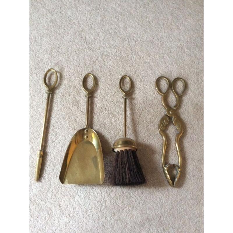 Antique Solid brass fire companion set