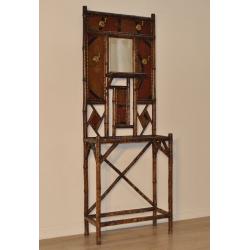 Attractive Antique Victorian Oriental Bamboo Mirror Back Hall Coat Stick Stand