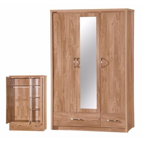 **FREE DELIVERY** HOLLAND OAK STYLE BEDROOM FURNITURE TRIPLE WARDROBE WITH CENTER MIRROR DOOR