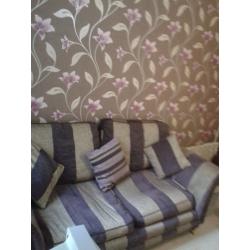 2 + 3 Seater Purple Stripe Sofa