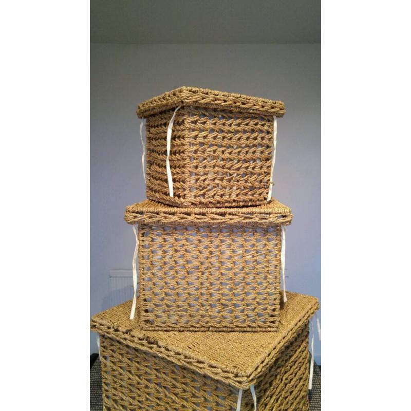 Set of three wicker baskets