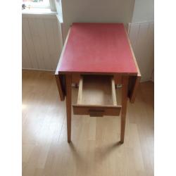 Retro/vintage red 1960s Formica folding table with drawer