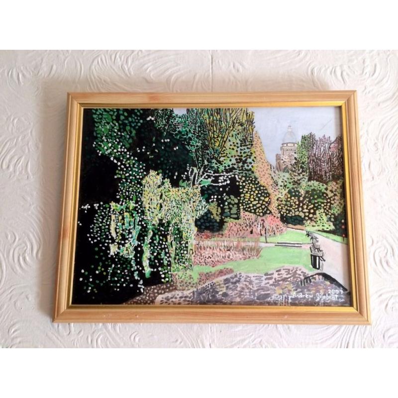 2 original oil paintings of Edinburgh (framed), including Princes Street Gardens