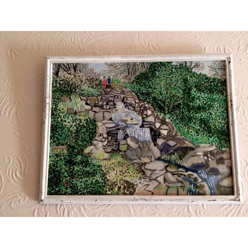 2 original oil paintings of Edinburgh (framed), including Princes Street Gardens