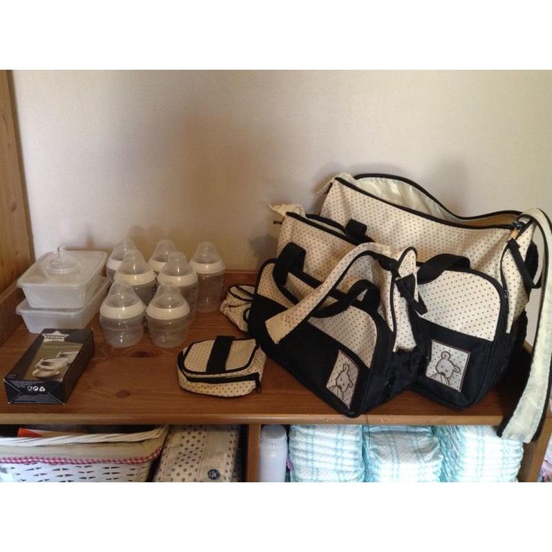 tommee tippe bottles and changing bags
