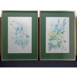 Four Gold Metal Framed Wild Flower Prints Signed By Marjorie Blamey