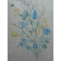 Four Gold Metal Framed Wild Flower Prints Signed By Marjorie Blamey