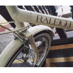 Vintage Raleigh Compact refurbished ladies bicycle in cream, plus accessories