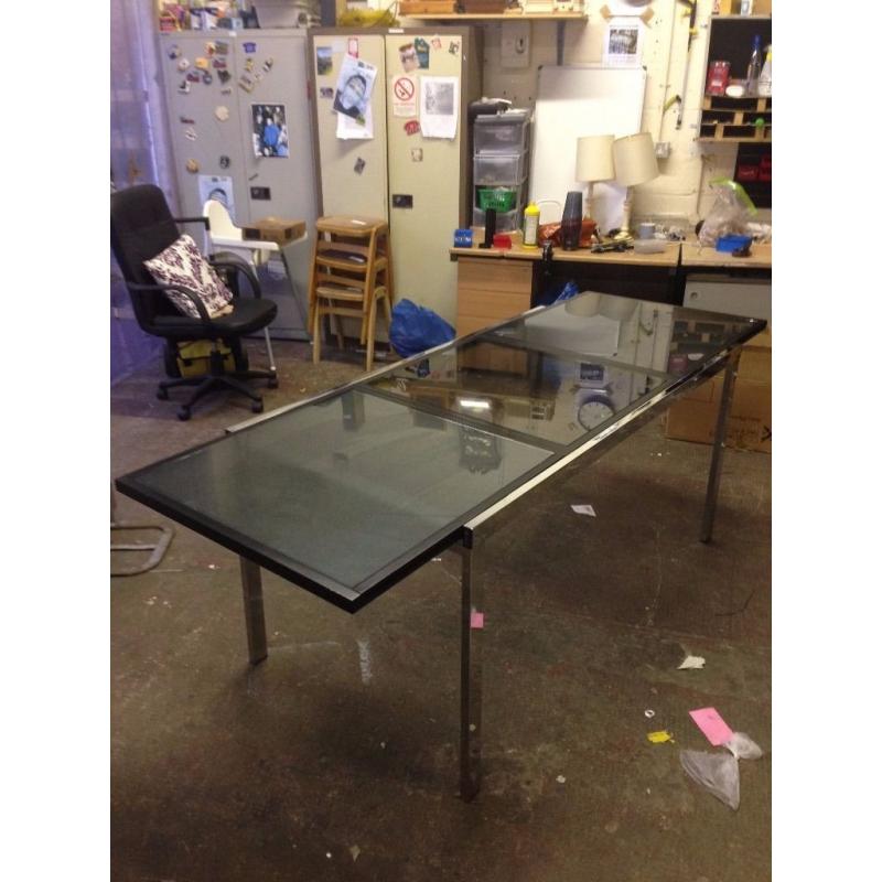 Large Black/Stainless steel Glass Dining Table
