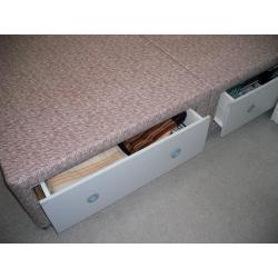 Double divan 4 drawer bed, complete with 'Myers' mattress and 'Ivory Headboard'.