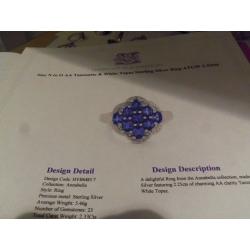 Tanzanite & white topaz Sterling silver ring 2.33 cts