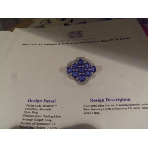 Tanzanite & white topaz Sterling silver ring 2.33 cts
