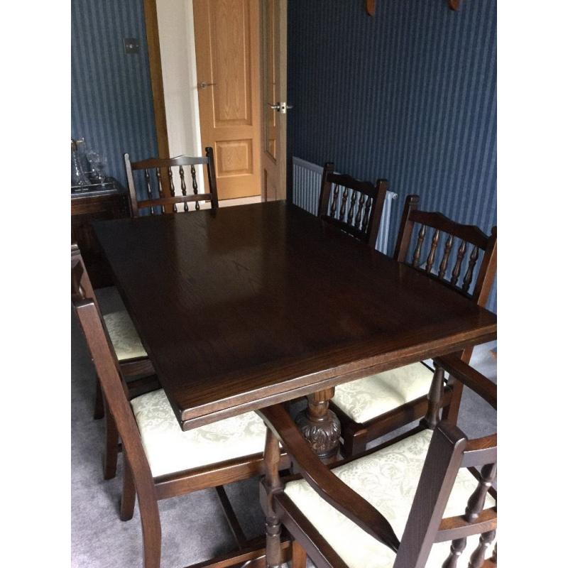 Beautiful dining table 4 chairs, 2 carvers, Welsh dresser, corner unit and small cupboard