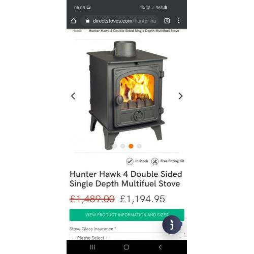 Hunter Hawk 4 double sided multifuel stove