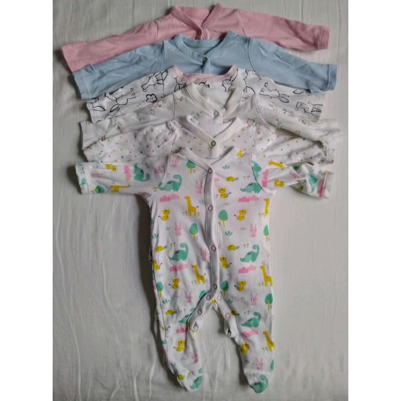 Bundle of Mothercare sleepsuits and vest - newborn