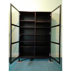 Large solid pine shelving unit with glass doors