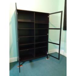 Large solid pine shelving unit with glass doors