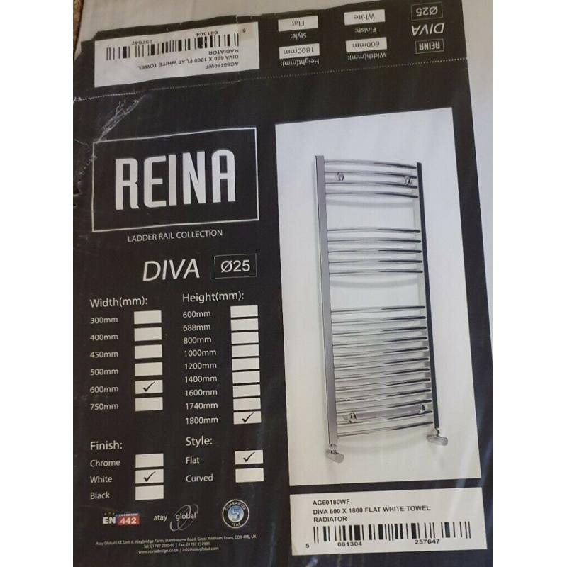 Reina Diva Flat White Towel Radiator (Brand New).